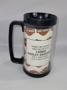 Harley-Davidson Fargo ND 1991-92 Plastic Thermo Serv Cup Plastic Mug